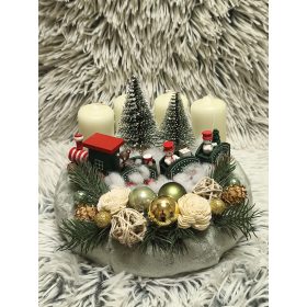 Plüss anyagú adventi koszorú 25cm vonatos zöld