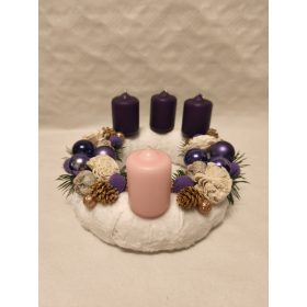 Plüss anyagú adventi koszorú 25cm lila-rózsaszín