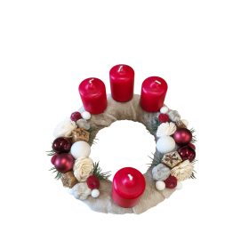 Plüss anyagú adventi koszorú 25cm bordó