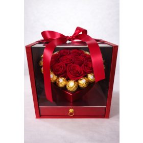   Rózsabox – LuxAmor ékszertartós Ferrero szív box illatos szappanrózsával