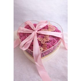   Rózsabox – L’Amour rózsaszín szív box illatos szappanrózsával