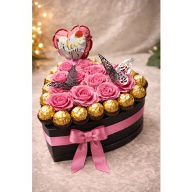   Rózsabox – Love Delux élő rózsás klasszikus rózsaszín szív box (M)