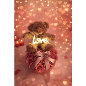 Rózsabox – Pink Romance Love maci élő rózsával