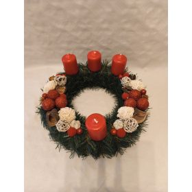 Műfenyős adventi koszorú 30cm bordó