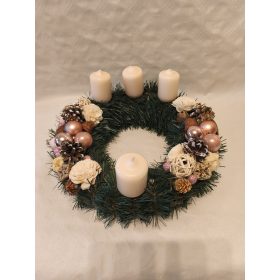 Műfenyős adventi koszorú 30cm krém