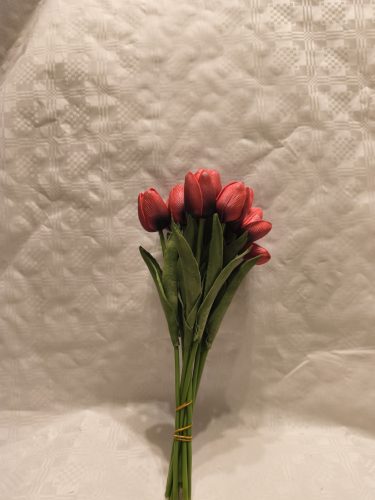 Gumi tulipán csokros 34 cm 10 szálas piros-fekete cirmos