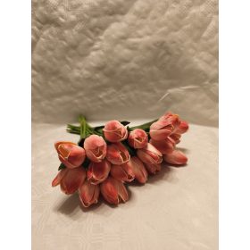 Gumi tulipán csokros 34 cm 10 szálas rózsaszín cirmos