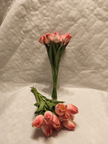 Gumi tulipán csokros 34 cm 10 szálas rózsaszín cirmos