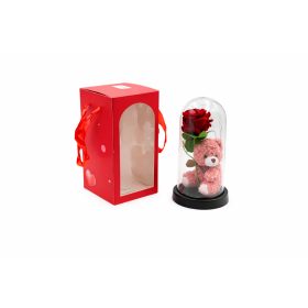 Maci Rózsával üvegbúrában 11x21 cm rózsaszín